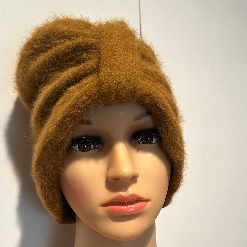 Cozy Camel Colored Mohair Turban Hat